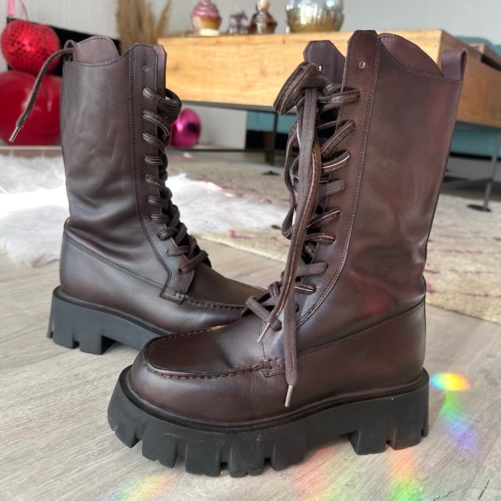 Free People Brown Tall lace up combat boots